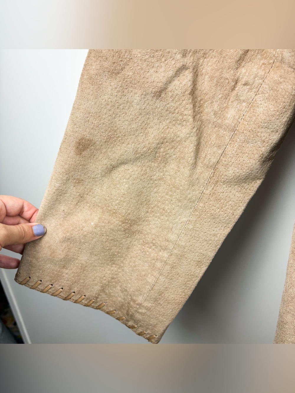 Vintage Western Whipstitch Floral Embroidered Suede Leather Jacket Coat Tan XL - Picture 4 of 9